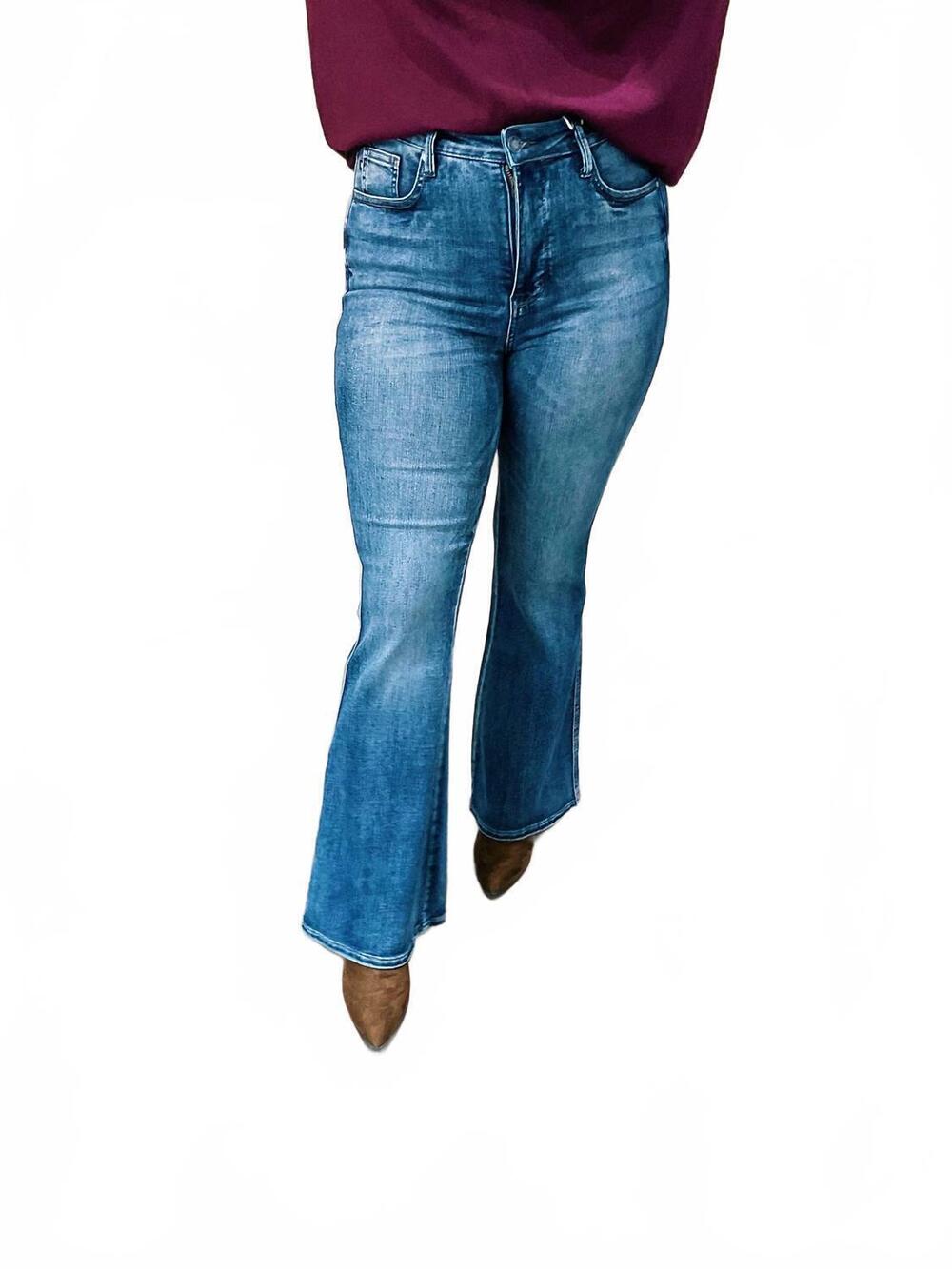 NEW JUDY BLUE saige tummy control wash flare jeans in blue